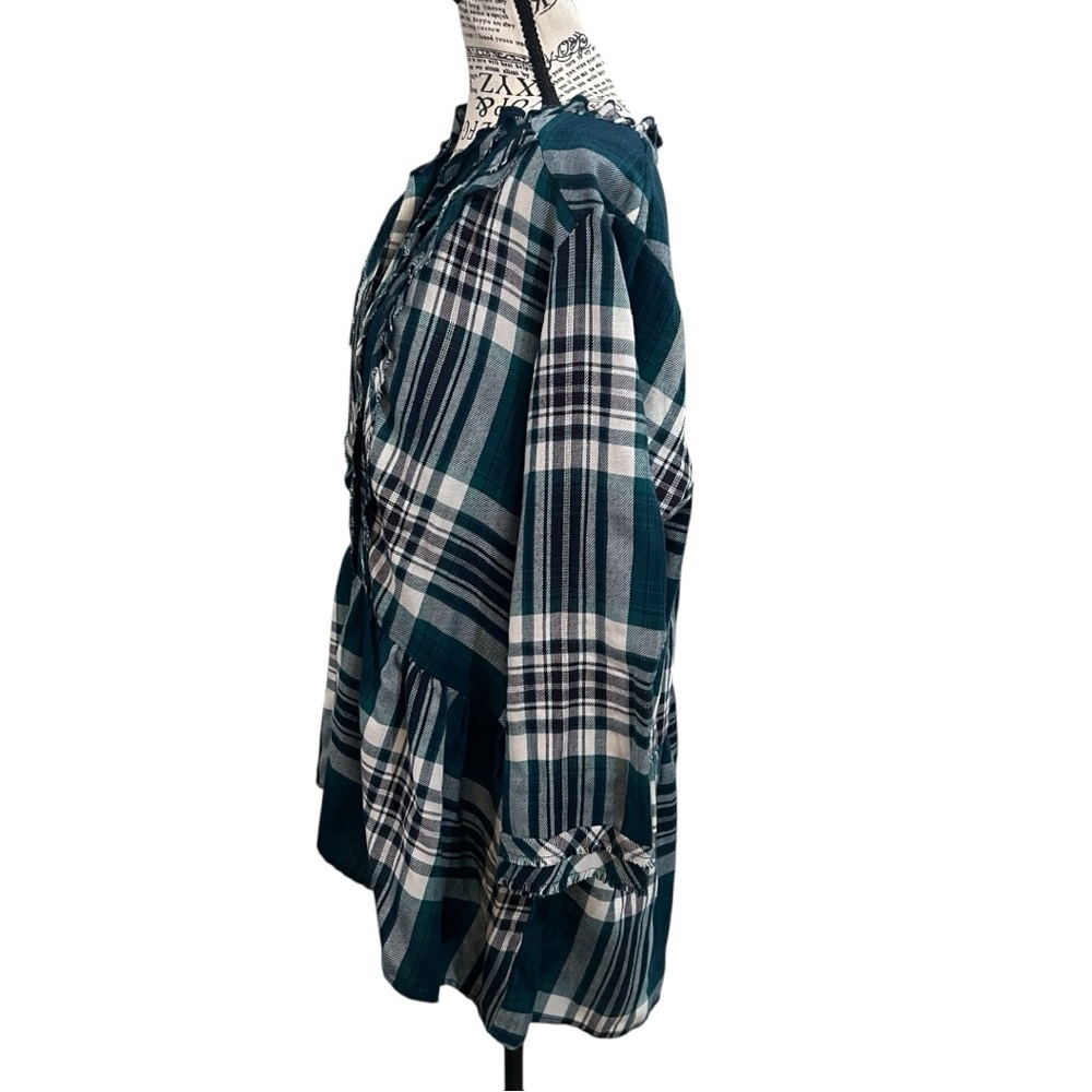 Knox Rose‎ Green Plaid Ruffle Blouse - Picture 3 of 11